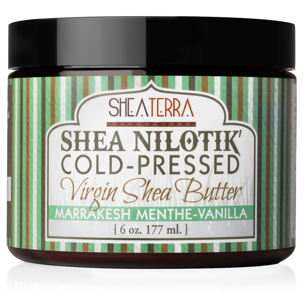 Shea Nilotik' Cold-Pressed Virgin Shea Butter MARRAKESH MENTHE-VANILLA  (6 oz.)